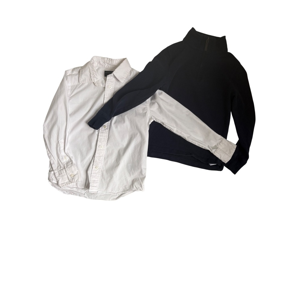 Crewcuts Boys White Thompson Button Down & Navy Quarter Zip Pullover Set 6